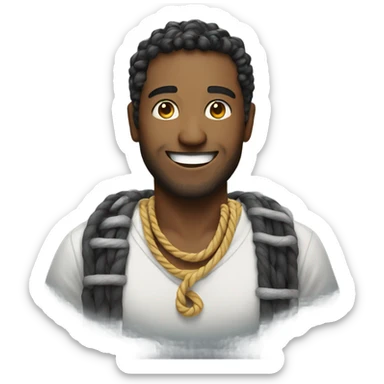 a smiling man with a rope necklace sticker