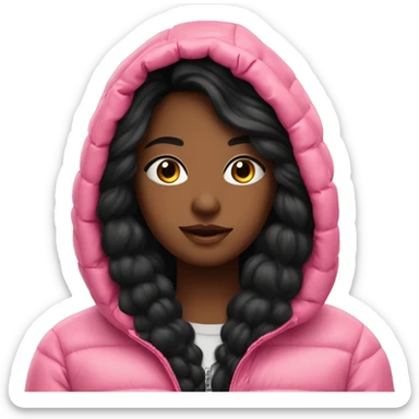 very long black hair pretty dark girl in a pink puffer jacket with hoodie on sticker