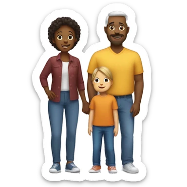 four person family, white a father a mother and a little girl and a little boy sticker
