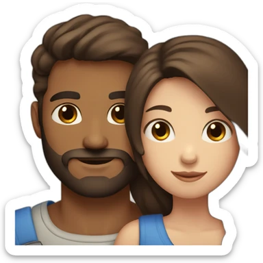 man with brown beard blue eyes hugging girl with dark brown hair sticker