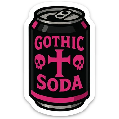 gothic soda can, black and pink colors, vibrant toon style sticker
