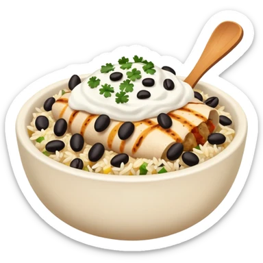 Burrito bowl with chicken, rice, and black beans sticker