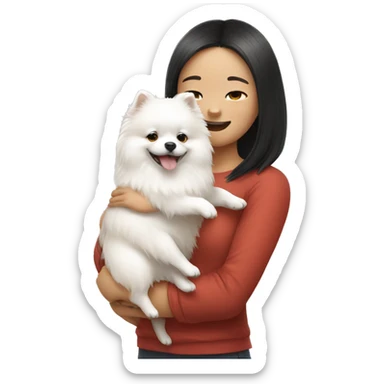 Chinese girl hug white Pomeranian sticker