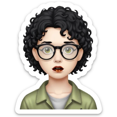 teen zombie with black curly hair with black glasses sticker