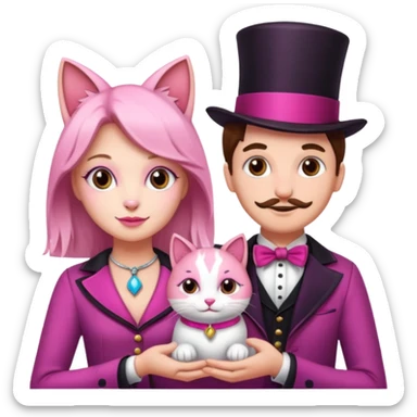 magician couple and their pet pink poopcat sticker