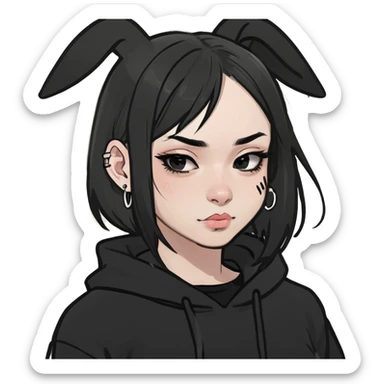 labubu with black clothes and an antieyebrow piercing sticker