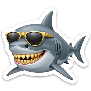 cool shark with golden teeth and black sunglasses sticker