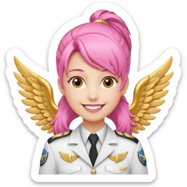 Commander Bloom – pink ponytail pilot in white uniform and gold wings sticker