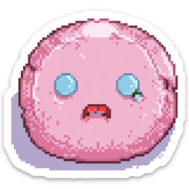 16-bit pixel art of a pink frowny face rounded blob sticker