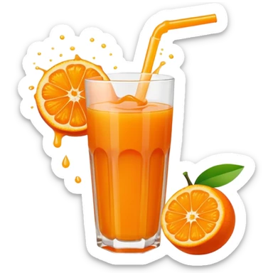 Super sweet mandarin emoji, fizzy juice splash, simple flat design, bold lines, bright orange, transparent background(with no eyes) sticker