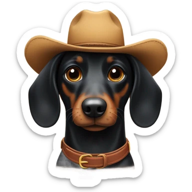 Black wiener dog with cowboy hat sticker