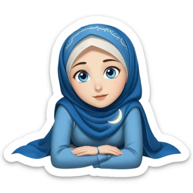 Turkish beautiful finish Konya girl blue eyes with moon hijab dress and watching the moonlight sky on the ground  sticker