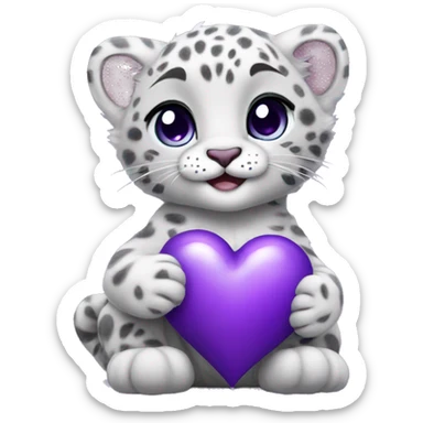 Baby snow leopard holding a purple heart  sticker