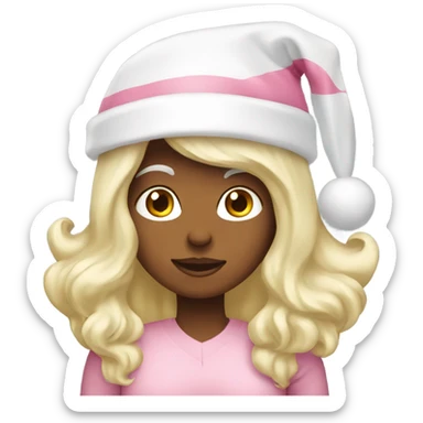 long hair white women wear light pink santa hat sticker