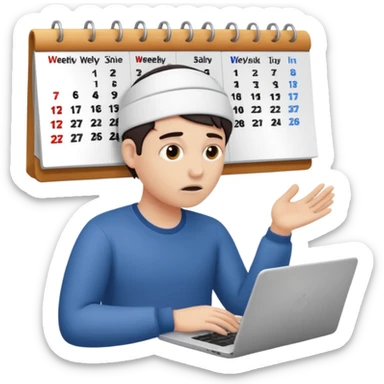 weekly calendar next to person confused should be shown in his head adjusting it with laptop sticker