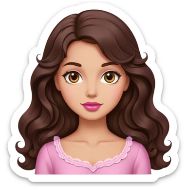 Beautiful royal Brunette with long wavy  hair in pink vintage  sticker