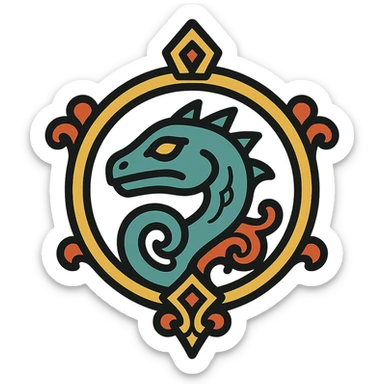 Argonian symbol from The Elder Scrolls Online, ornate, detailed, mystical, ancient Argonian culture, fantasy icon sticker