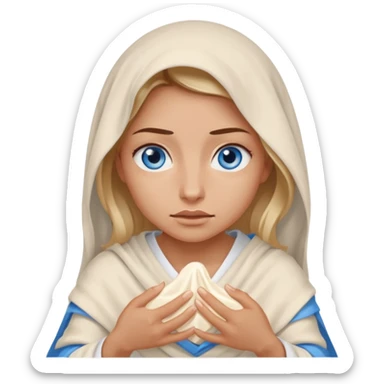 blue eyed desert woman cowered with creme cloth sticker