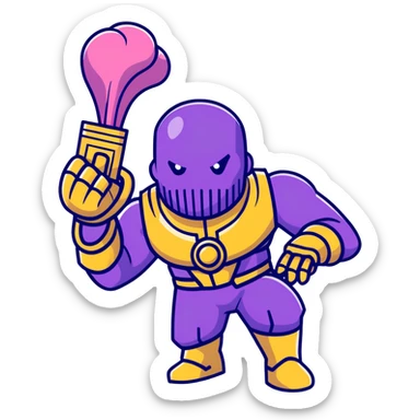 Thanos with Infinity Gauntlet in Squid Game player uniform making a defiant pose sticker
