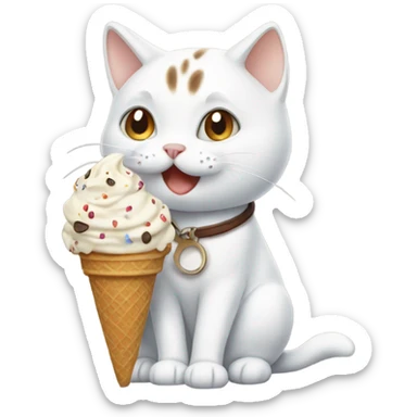 White cat with brown and brown spots eating ice cream sticker