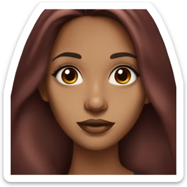 straight long dark red hair and brown eyes with brown lip liner sticker