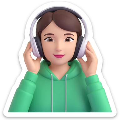 emoji style person enjoying ASMR, wearing headphones, smooth edges, relaxed expression sticker
