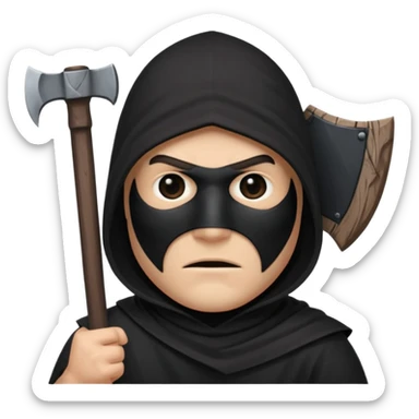 an executioner with a black sheet on his face so we can't see his face but only his eyes and an axe in his hand sticker