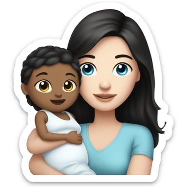 mom holding newborn baby girl with blue eyes white skin black hair and white skin newborn sticker