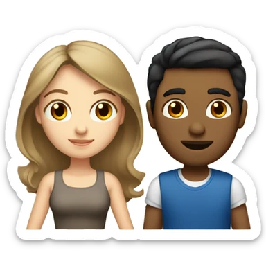 Long light brown hair woman blue eyes with man with olive skin with short black hair couple  sticker