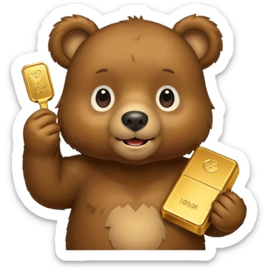 Cute bear with a gold bar. PNG format. 127 KB, 100*100 pixels. sticker