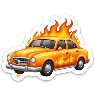 A car with fire coming out sticker