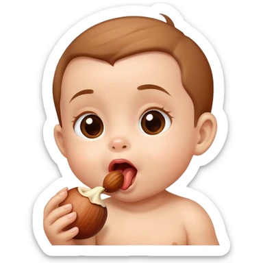 A baby licking a hazelnut  sticker