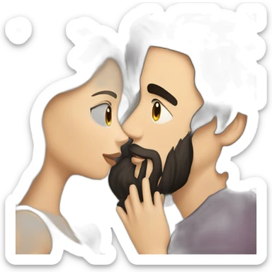 White-man-with-a-smooth-black-hair-cut-fade-and-a-black-beard-kissing-a-white-woman-with-long-brown-waved-hair sticker