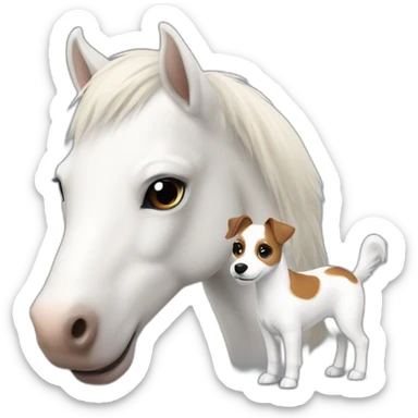 White pony with Jack Russel terrier sticker