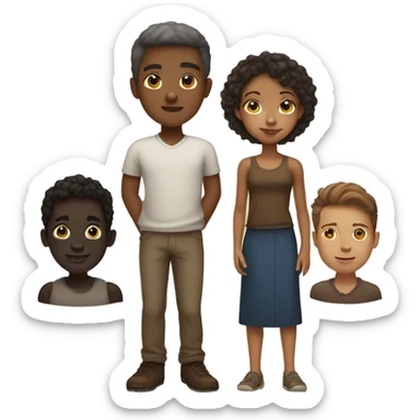 light skinned man, dark skinned woman, 2 brown skinned boys sticker