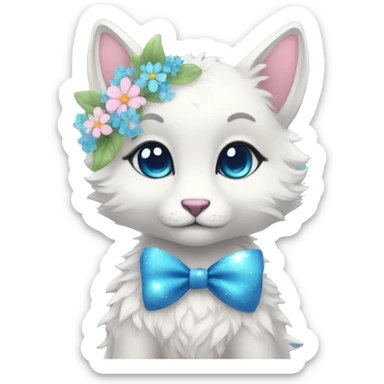 Anthro Cute Cool Kawaii gorgeous sparkly ethereal fantasy animal creature with blue eyes furry sona with flowers and bow tie beautiful aesthetic sticker