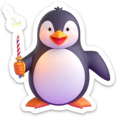 penguin holding a firework, grinning menacingly sticker