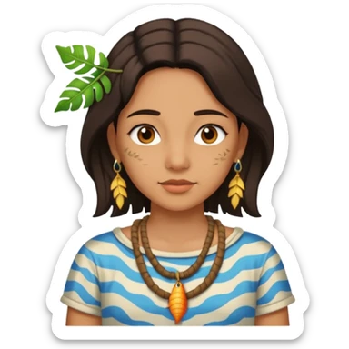 ancient girl wearing fish bone necklaces and leaf shirt sticker