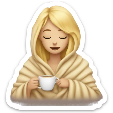 blonde girl inside a blanket sipping coffee eyes closed sticker