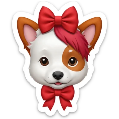 very red haired white dog with a bow on hair sticker
