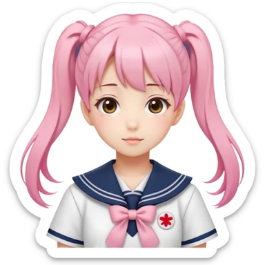 Cute anime girl with pink twin tails hairstyle wearing Japanese sailor style school uniform, kawaii style sticker