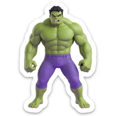 3D emoji style Hulk, smashing pose, green skin, purple pants sticker