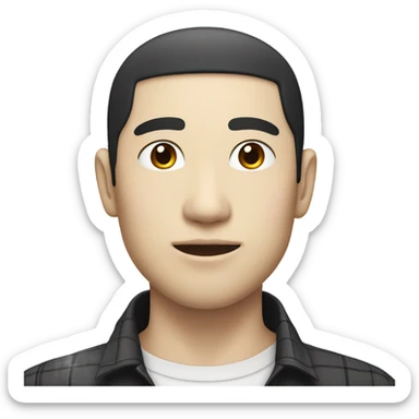 man from japan with white skin and black hair, wear casual shirt , closeout face sticker