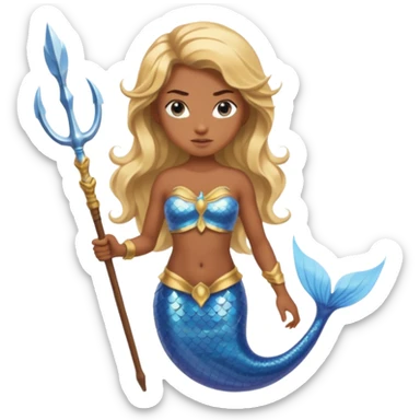 Mermaid with Trident – Warrior brown skin, blonde hair mermaid with weapon sticker