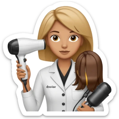 Parrucchiera con il phon in mano e la scrittura coiffeur assunta sticker