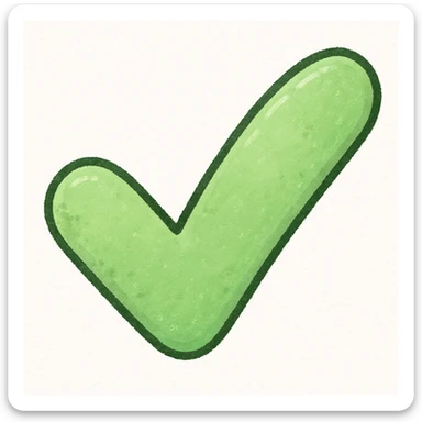 Create a green check mark that means yes, in the same hand-drawn sticker style as the reference image, with a similar outline and texture. sticker