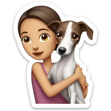 One brunette girl hugging Italian greyhound  sticker