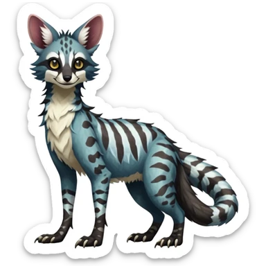 Feral Rare Fantasy dark tropical Vernid-Sergal-Genet-Trico-species by LiLaiRa, random markings, tufted tail, tufted ears, full body sticker