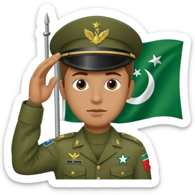 soldier saluting in front of the flag of Pakistan with a proud expression sticker