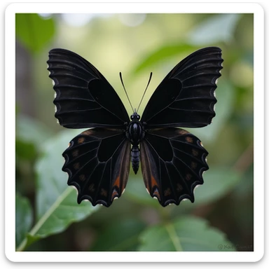 Make the butterfly's wings and body black, keep the photorealistic style and natural background. sticker